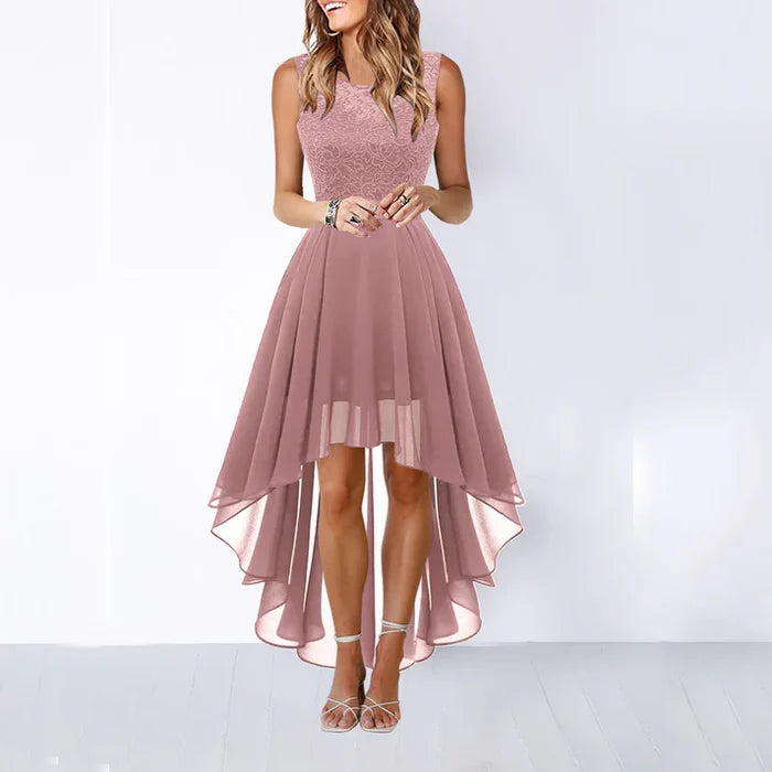Naomi - Elegant Women's Wedding Guest Dress with Lace Bodice and High Low Hem