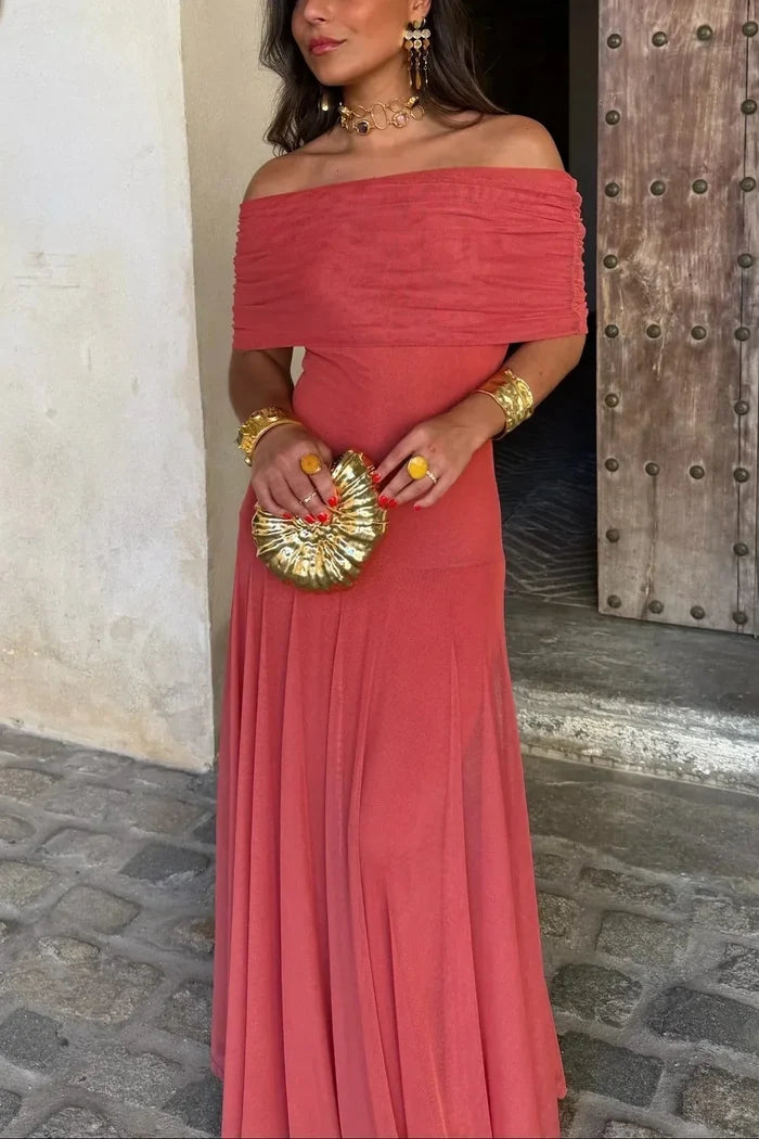Naomi - Elegant Women's Wedding Guest Dress with One Shoulder Neck and Flowing Maxi Skirt
