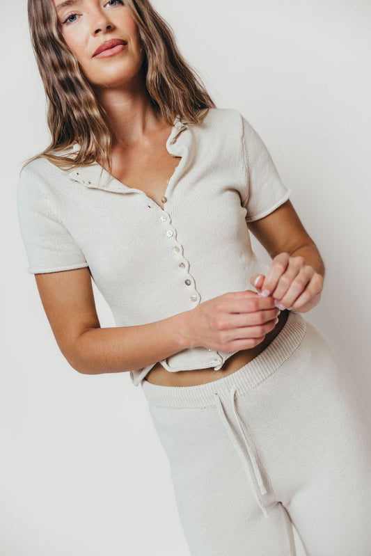 Nara 100% Cotton Rolled Edge Knit Top in Ivory