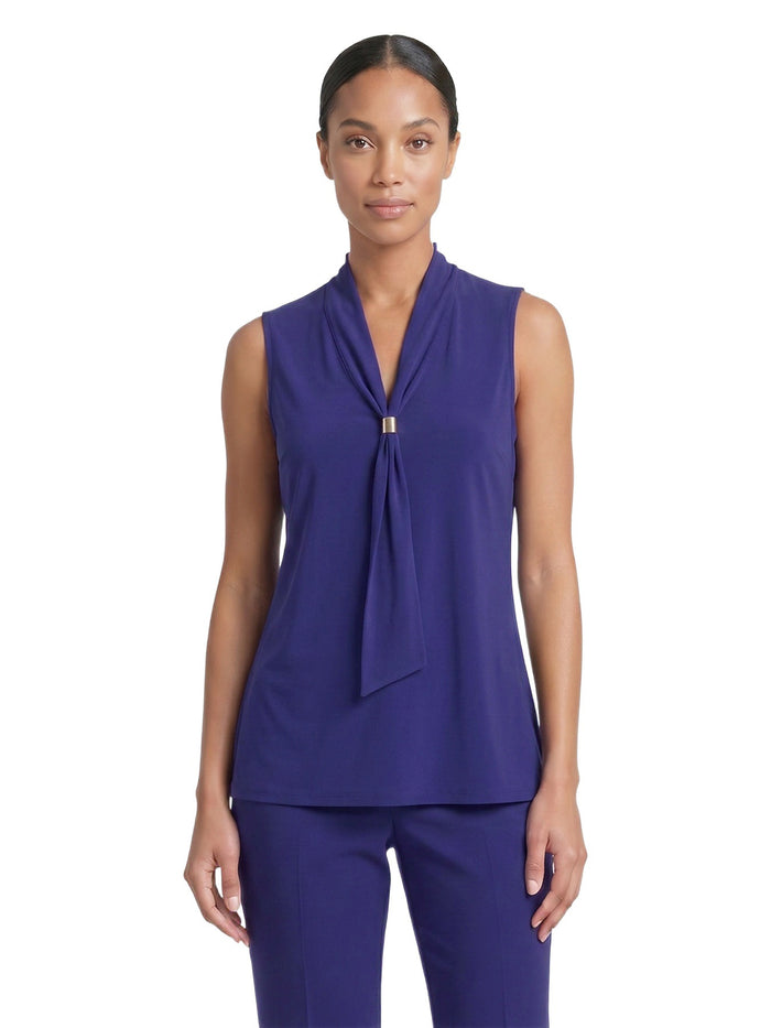 Neck Tie Sleeveless Top, Everyday Knit, Regal Plum | Kasper