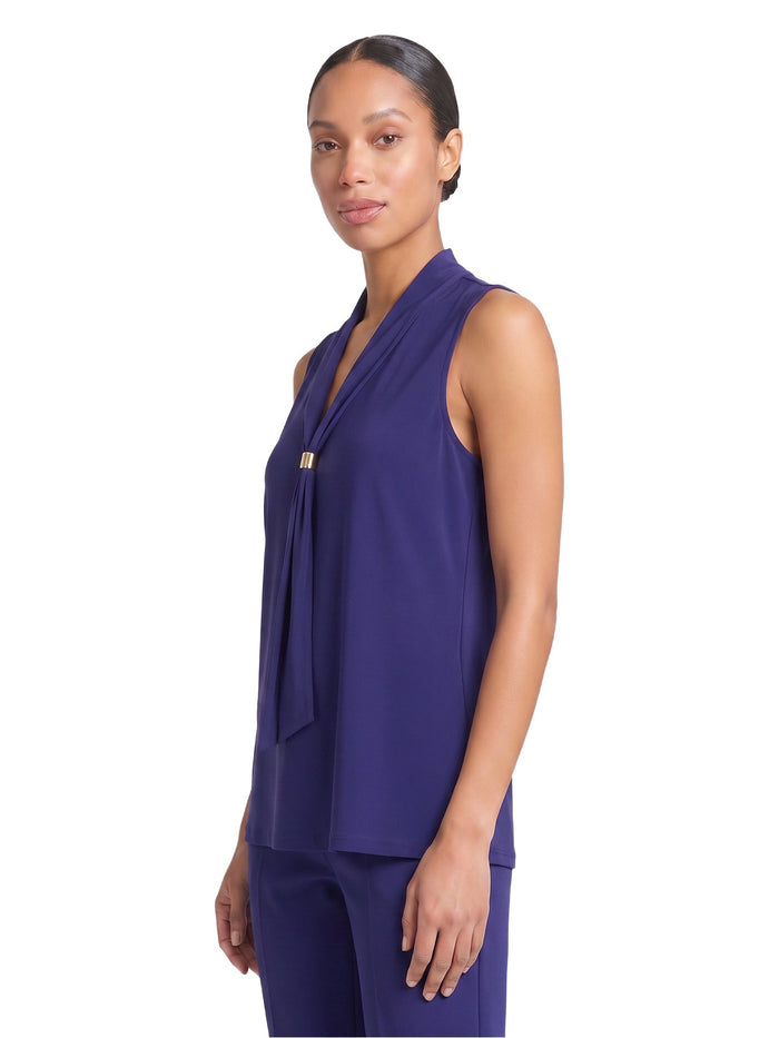 Neck Tie Sleeveless Top, Everyday Knit, Regal Plum | Kasper