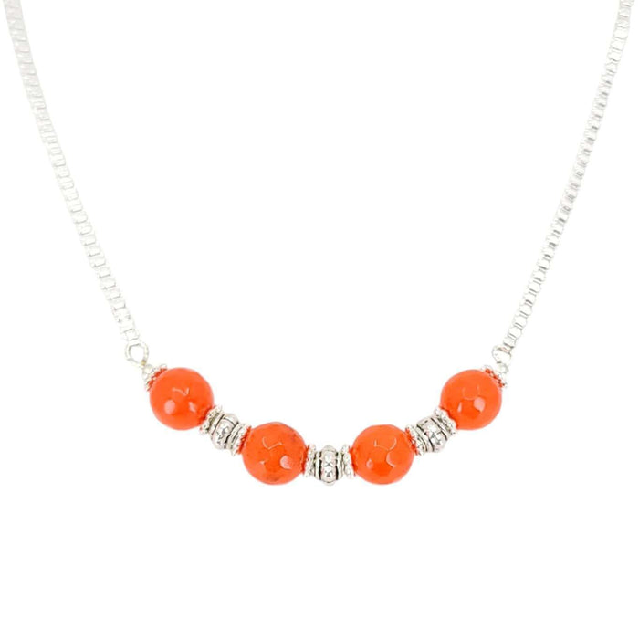 TAN213 $60 - Orange Topaz Beaded Curved Bar Necklace