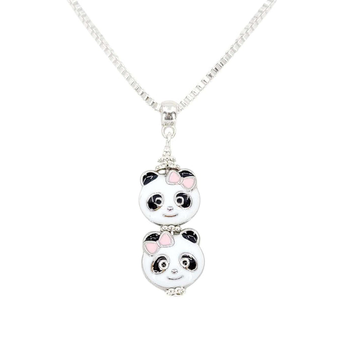 TAN267 $56 - Double Panda Pendant Silver Plate Necklace