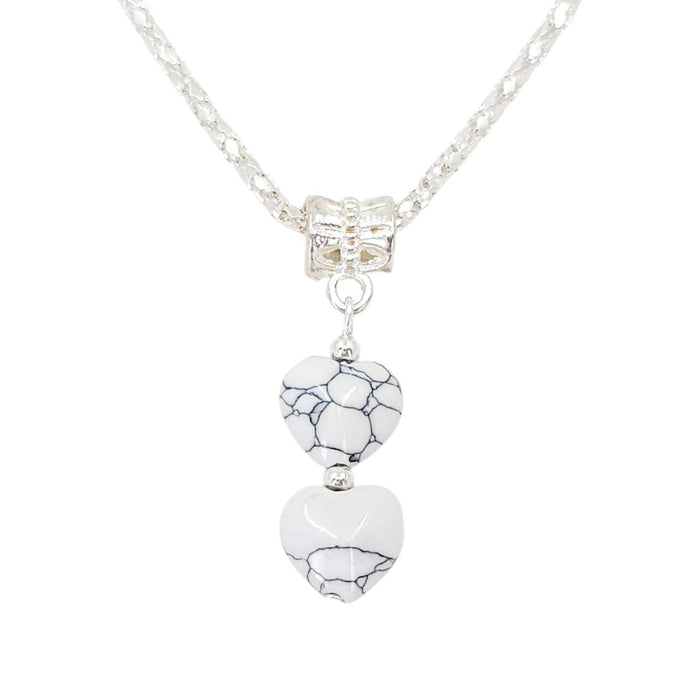 Necklace - Double Small Heart Pendant (White Crackle, Silver Plate) by Tiny Aloha