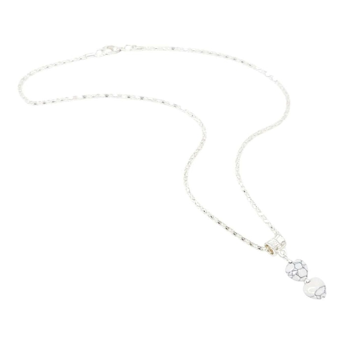 Necklace - Double Small Heart Pendant (White Crackle, Silver Plate) by Tiny Aloha