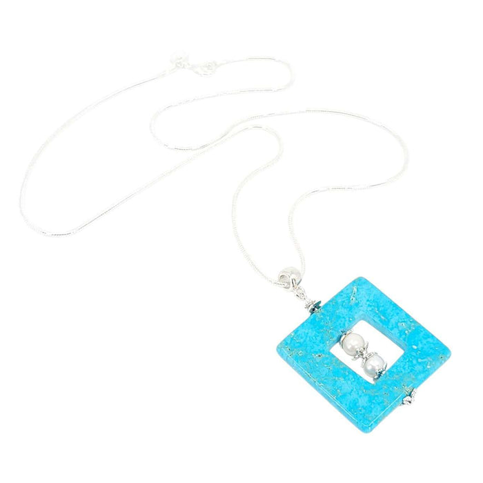 Necklace - Large Square Frame Pendant (Amazonite, Pearl, Sterling Silver) by Tiny Aloha