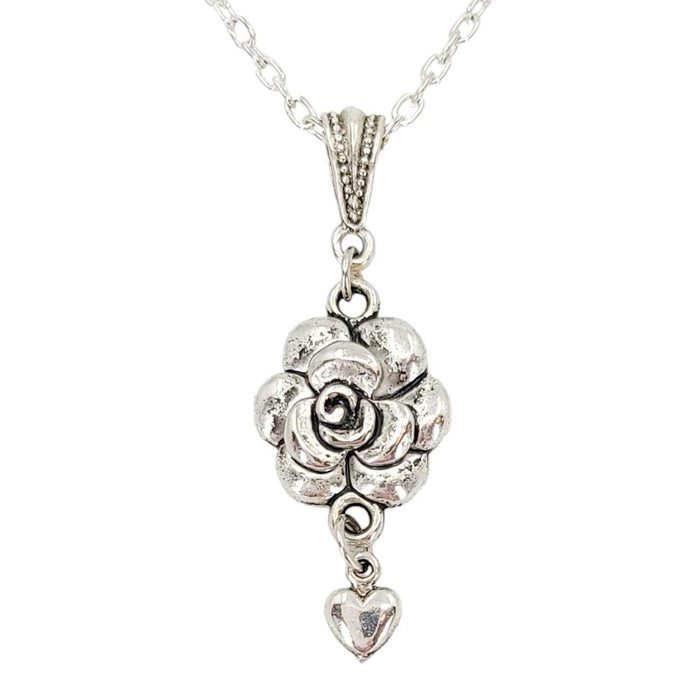 TAN249 $35 - Silver Plate Rose Heart Pendant Necklace