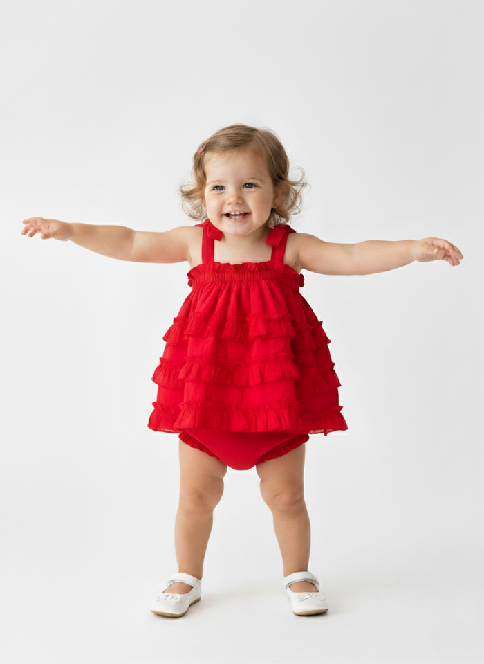 Nia Dress Red — Cotton Girls Dress | Infant to Tween 0-13 Years