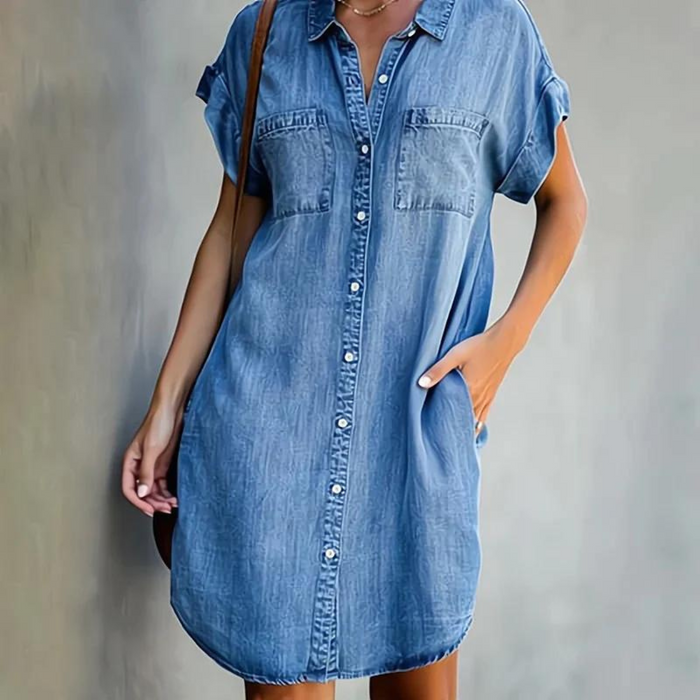 Nora - Casual Women's Summer Dress with Shirt Collar and Button Front