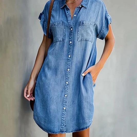 Nora - Casual Women's Summer Dress with Shirt Collar and Button Front