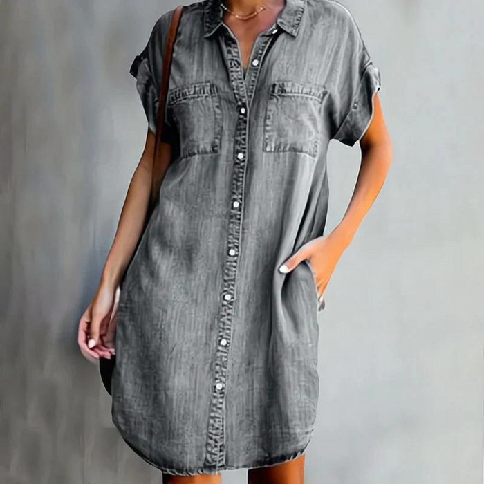 Nora - Casual Women's Summer Dress with Shirt Collar and Button Front