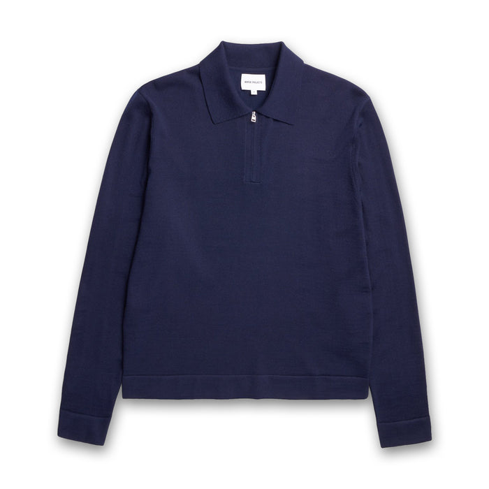 Norse Projects - Merino Crepe Polo in Dark Navy - Nigel Clare
