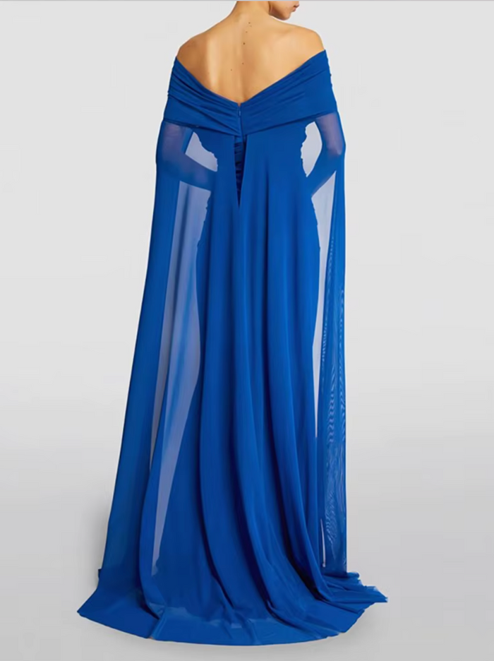 off-shoulder draped cape gown – Noral