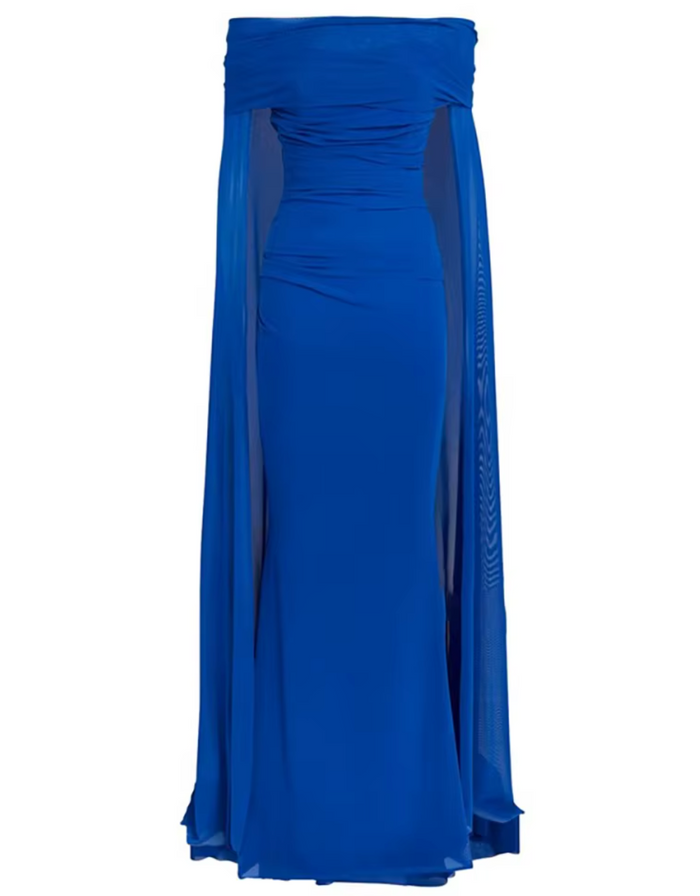off-shoulder draped cape gown – Noral
