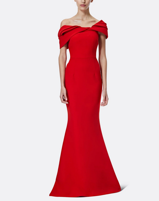 off-shoulder mermaid gown with sculpted neckline fold – SCARLETTA