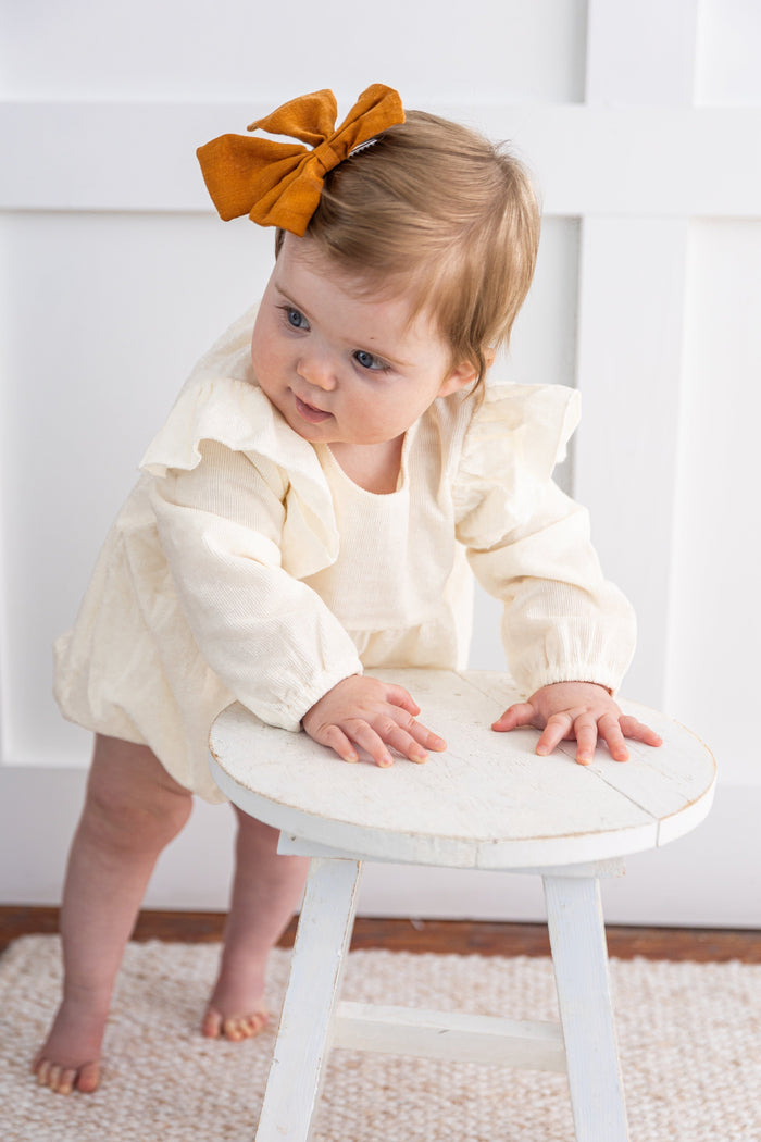 Off-White Corduroy Solid Color Ruffled Baby Romper Yo Baby India