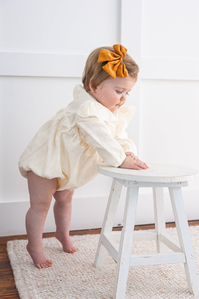 Off-White Corduroy Solid Color Ruffled Baby Romper Yo Baby India