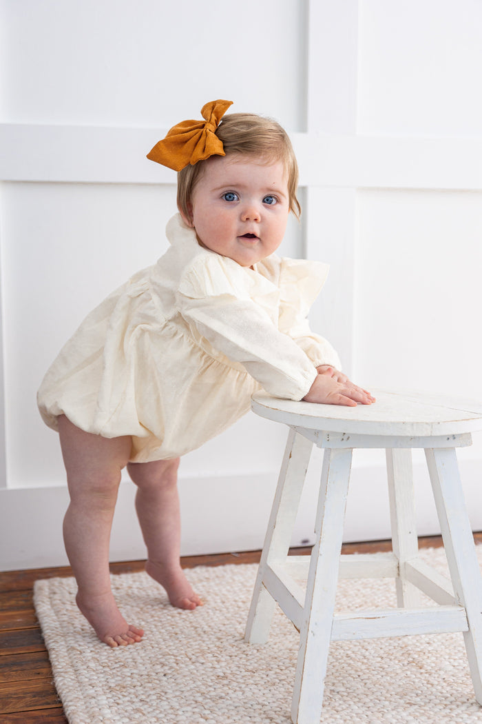 Off-White Corduroy Solid Color Ruffled Baby Romper Yo Baby India