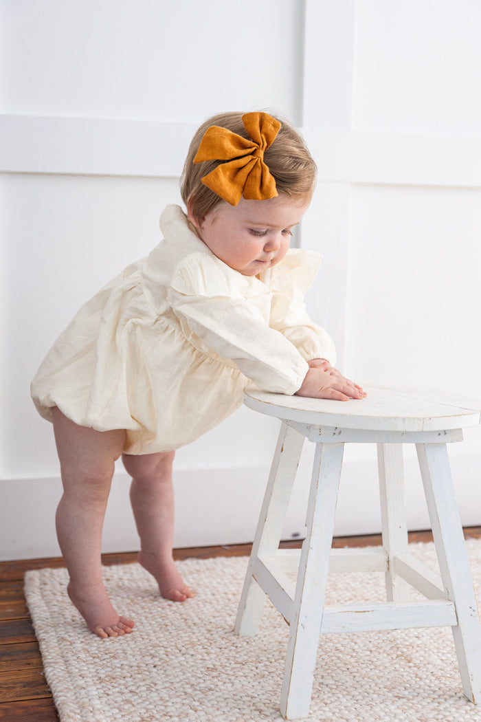 Off-White Corduroy Solid Color Ruffled Baby Romper Yo Baby India