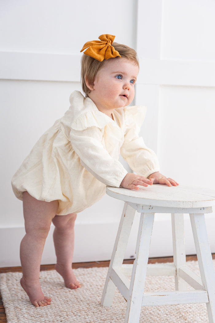 Off-white Corduroy Solid Color Sleeve Ruffled Baby Romper Romper Yo Baby India