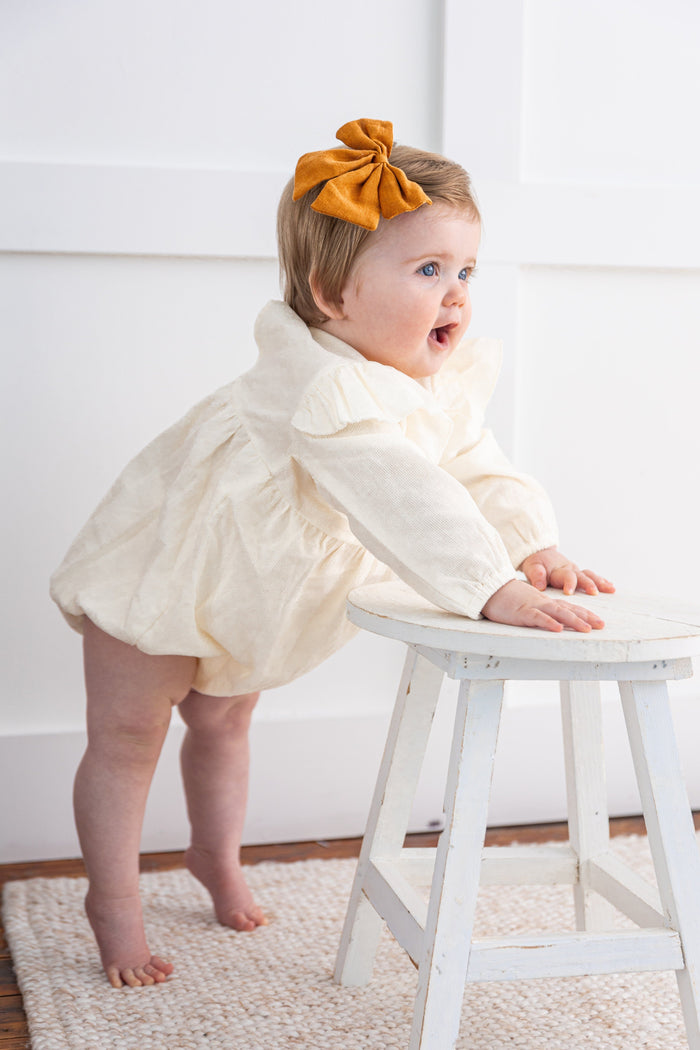 Off-white Corduroy Solid Color Sleeve Ruffled Baby Romper Romper Yo Baby India