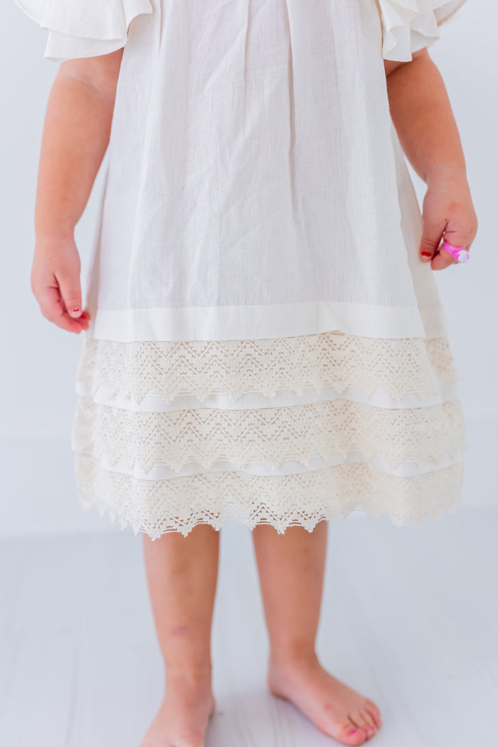 Off-White Solid Color Sleeve & Neck Gathered Dress dress & diaper cover Yo Baby India