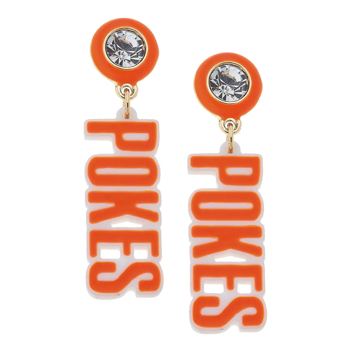 Oklahoma State Cowboys Resin Block Letter Earrings in Orange