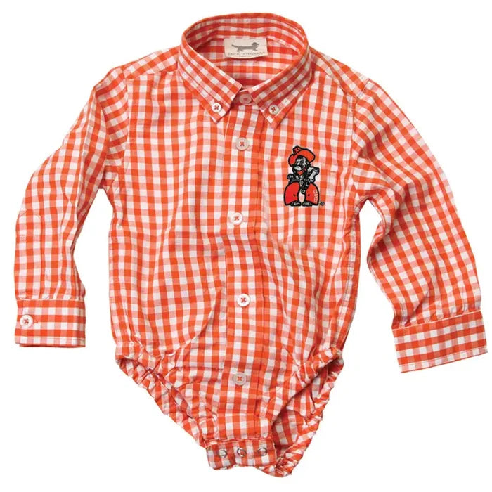 Oklahoma State Gingham Onesie - Greige Goods