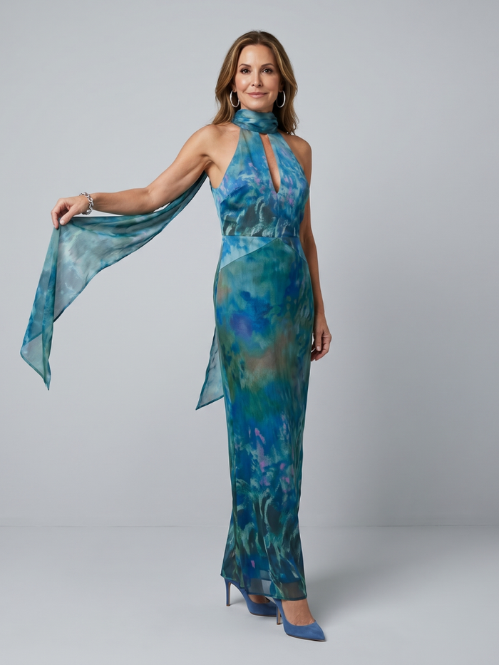 Olivia - Elegant Women's Maxi Dress with Halter Neck and Keyhole Detail