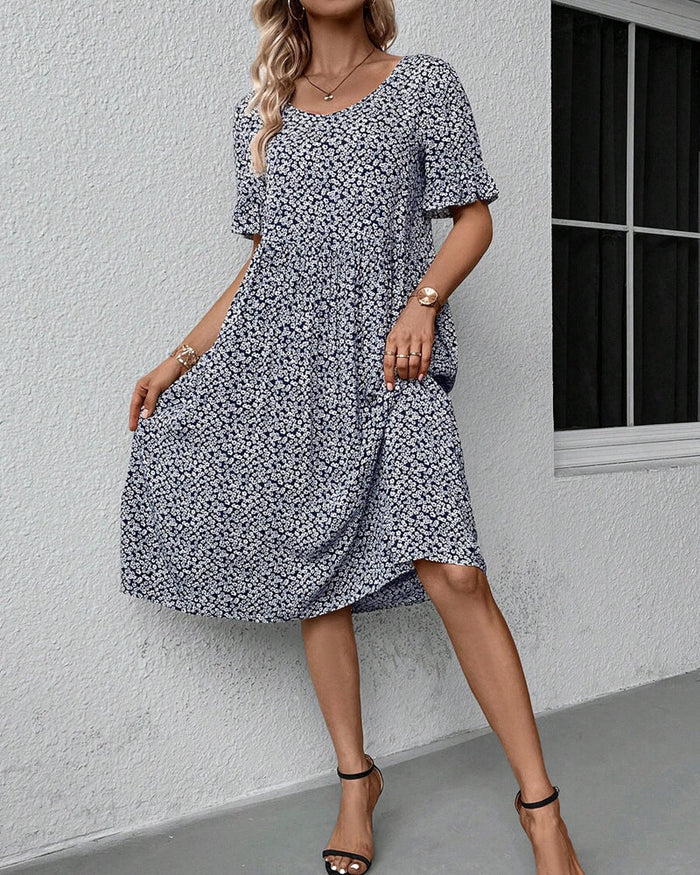 Olivia - Flowy Women's Wedding Guest Dress with Floral Print and Tiered Skirt