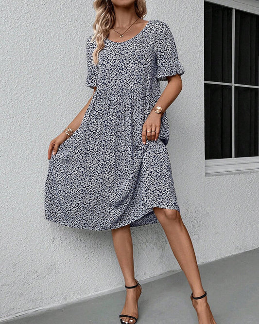 Olivia - Flowy Women's Wedding Guest Dress with Floral Print and Tiered Skirt