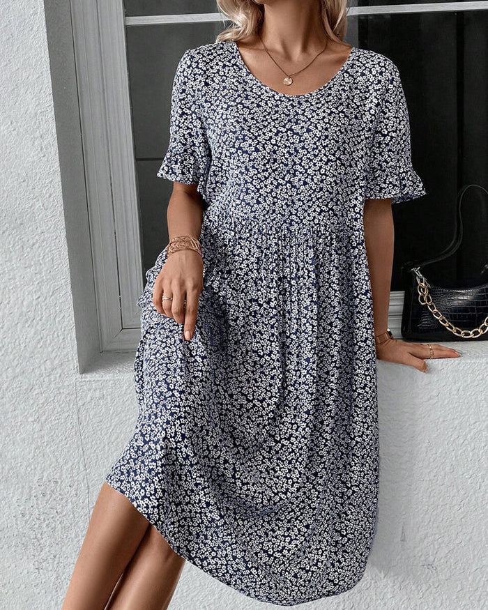 Olivia - Flowy Women's Wedding Guest Dress with Floral Print and Tiered Skirt