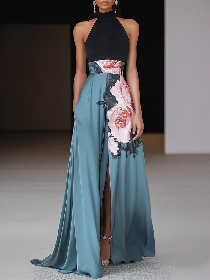Olivia - Flowy Women's Wedding Guest Maxi Dress with Halter Neck and Side Split