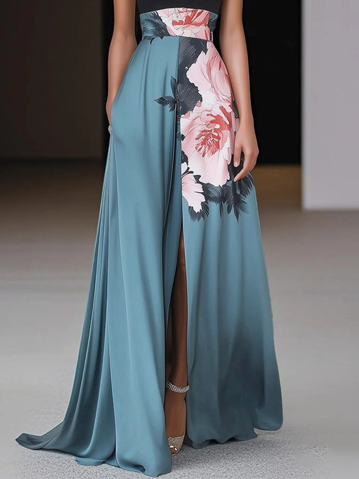 Olivia - Flowy Women's Wedding Guest Maxi Dress with Halter Neck and Side Split
