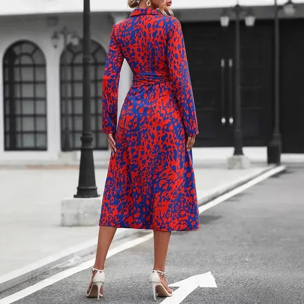 Olivia - Trendy Women's Maxi Dress with Shirt Collar and Tie Waist