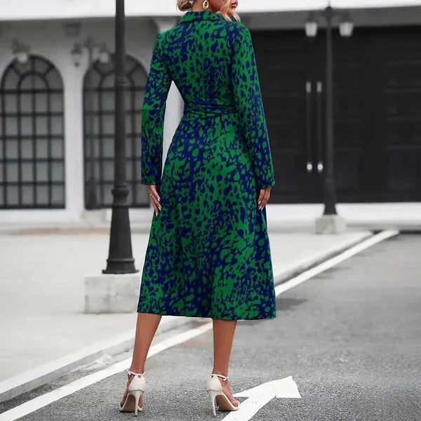 Olivia - Trendy Women's Maxi Dress with Shirt Collar and Tie Waist