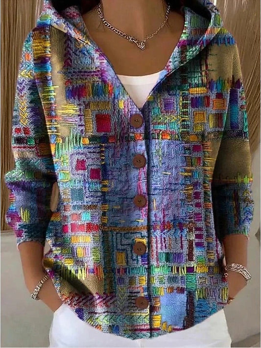 Olivia - Women's Cozy Hooded Cardigan Sweater with Button Front and Drop Shoulder