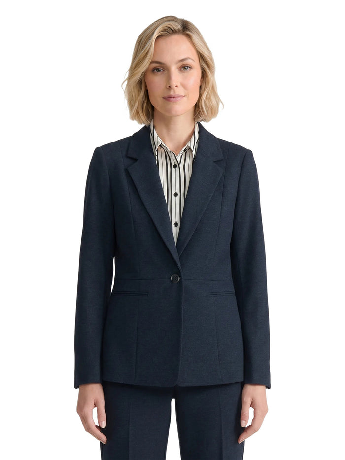One Button Blazer, Compression Denim, Mid Blue | Kasper