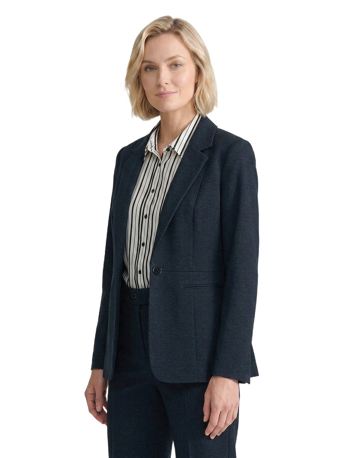 One Button Blazer, Compression Denim, Mid Blue | Kasper
