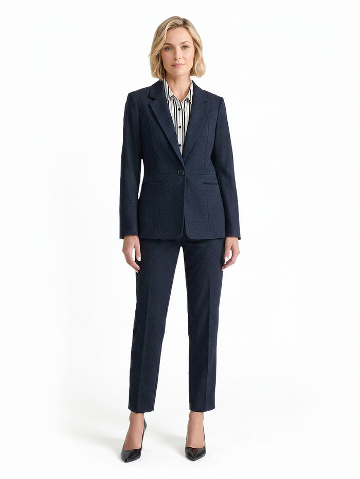 One Button Blazer, Compression Denim, Mid Blue | Kasper