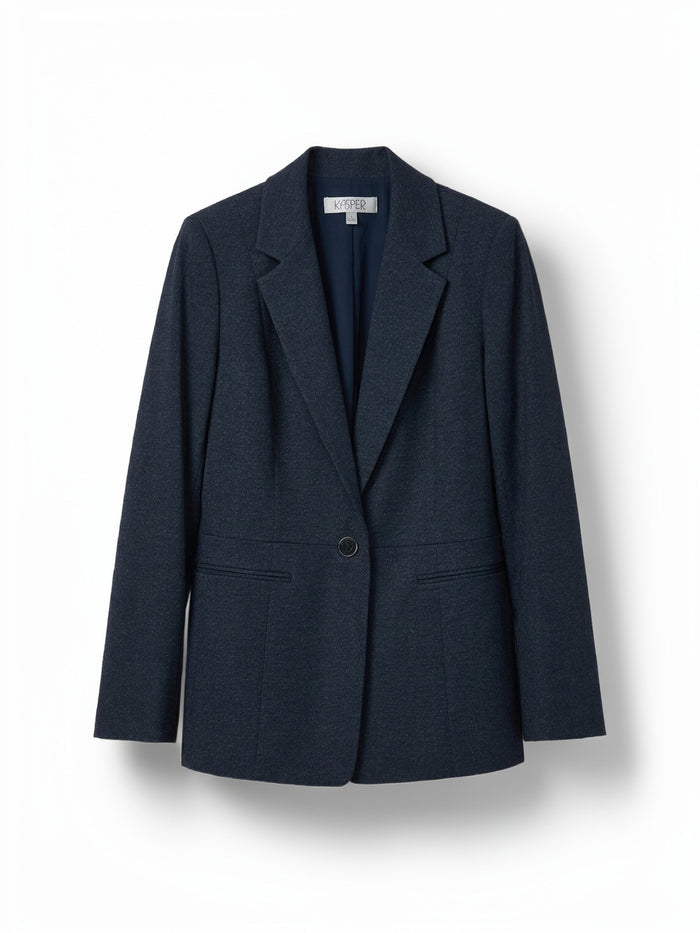 One Button Blazer, Compression Denim, Mid Blue | Kasper