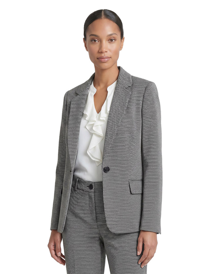 One Button Blazer, Knit Jacquard, Black/Vanilla Ice | Kasper