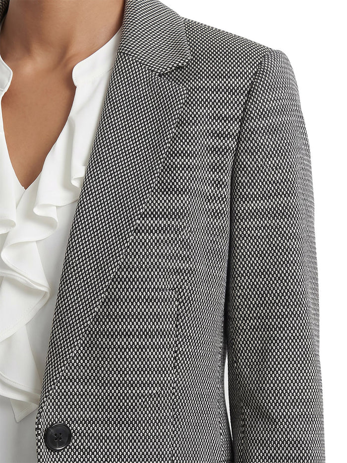 One Button Blazer, Knit Jacquard, Black/Vanilla Ice | Kasper