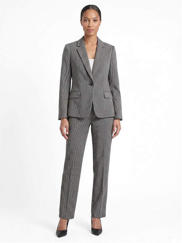 One Button Blazer, Knit Jacquard, Black/Vanilla Ice | Kasper