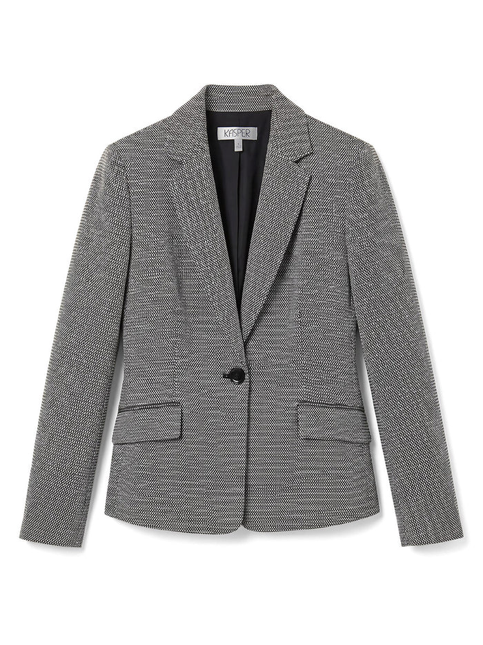 One Button Blazer, Knit Jacquard, Black/Vanilla Ice | Kasper