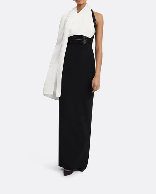 One-shoulder column dress with contrasting draped cape - Darla