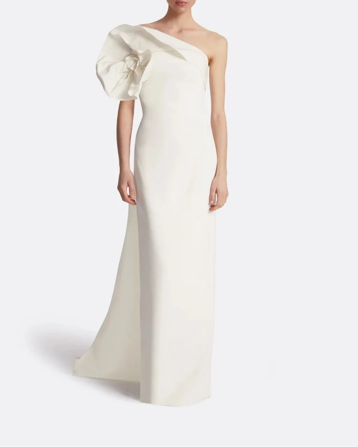 One-shoulder column gown with oversized bow - IVORY