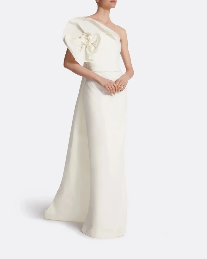 One-shoulder column gown with oversized bow - IVORY