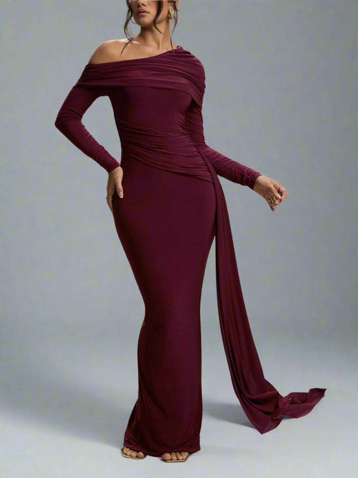 one-shoulder draped jersey gown – Joolen