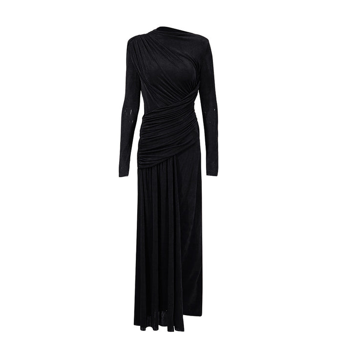 One-shoulder draped maxi dress with pleated panel – RUBY